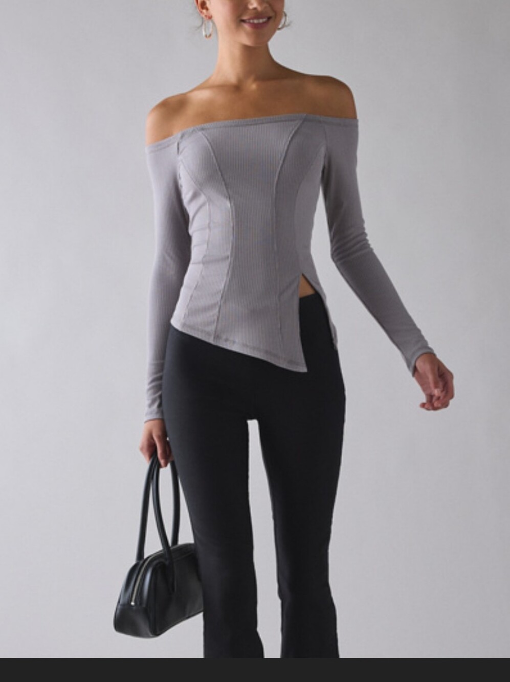 UO Perfect Stranger Asymmetric Split Hem Off-The-Shoulder Top